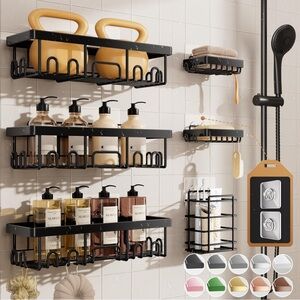 Black Wall-Mounted Shower Caddy Set-6 Pack